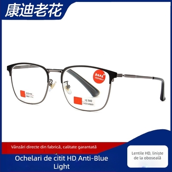 Ochelari de lectură pentru bărbați Kandi, lentile din rășină, protecție împotriva luminii albastre, ramă semi-cadru, ramă metalică pătrată (Lentile din rășină, Protecție anti-lumina albastră, Ramă semi-cadru, Ramă metalică, Formă pătrată a feței)