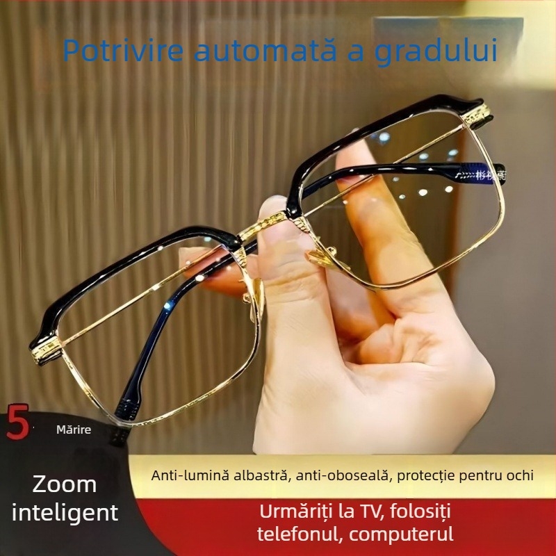 Ochelari inteligenți de citire cu zoom pentru distanță și aproape, reglare automată HD a dioptriilor, ochelari funcționali profesioniști, lentile din rășină, ramă din titan pur, ramă cu cadru complet