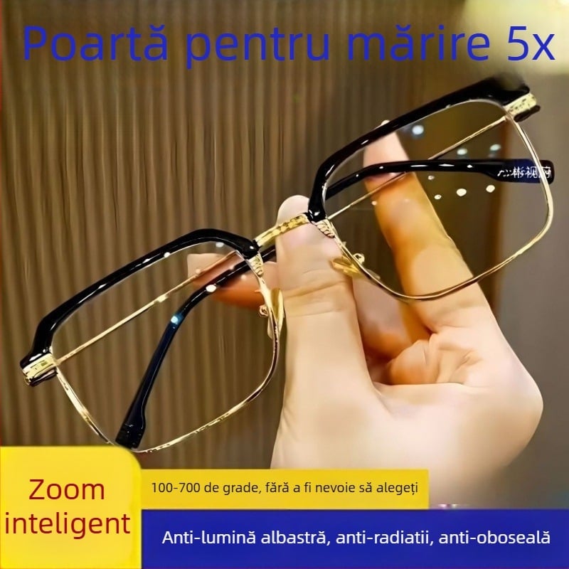 Ochelari inteligenți de citire cu zoom pentru distanță și aproape, reglare automată HD a dioptriilor, ochelari funcționali profesioniști, lentile din rășină, ramă din titan pur, ramă cu cadru complet
