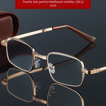 Ochelari de citit cu ramă completă, lentile anti-lumină albastră, ramă din PC și metal, potriviți pentru fața rotundă