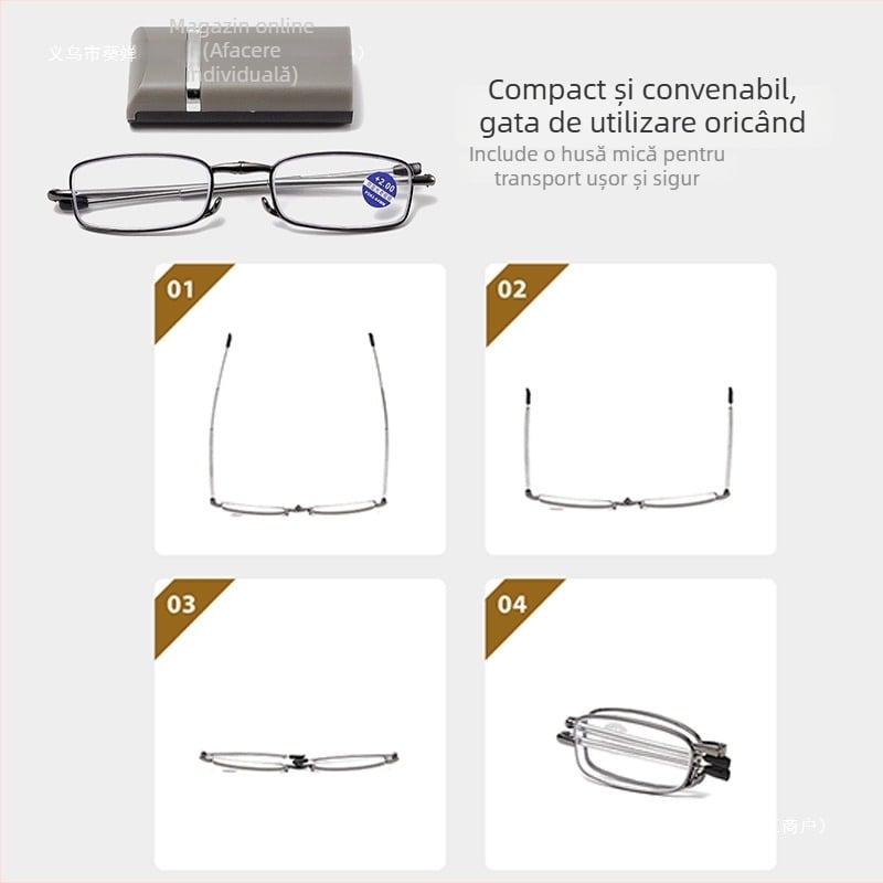 Ochelari de lectură fără ramă, formă pătrată, ramă din aliaj de titan și lentile din acril; set de lentile; lansare primăvară 2024