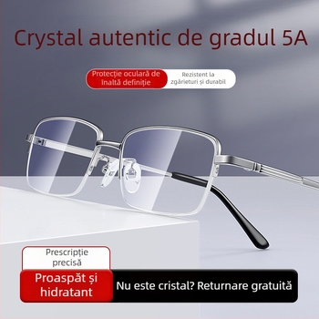 Ochelari de citit cu ramă jumătate, lentile din cristal, HD rezistenți, stil business pentru bărbați