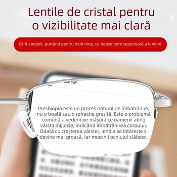 Ochelari de citit cu ramă jumătate, lentile din cristal, HD rezistenți, stil business pentru bărbați