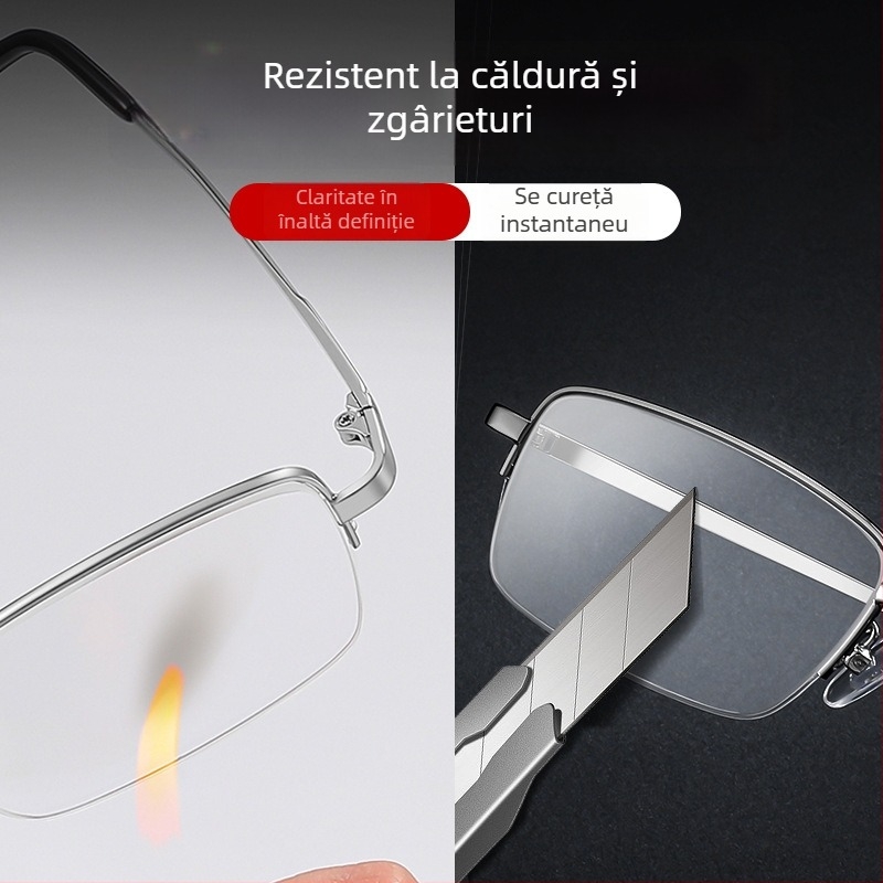 Ochelari de citit cu ramă jumătate, lentile din cristal, HD rezistenți, stil business pentru bărbați