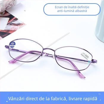 Ochelari de citit pentru femei, ramă cu cadru integral, design elegant, protecție împotriva luminii albastre și UV, lentile din rășină, ramă din metal, modelul 2065#