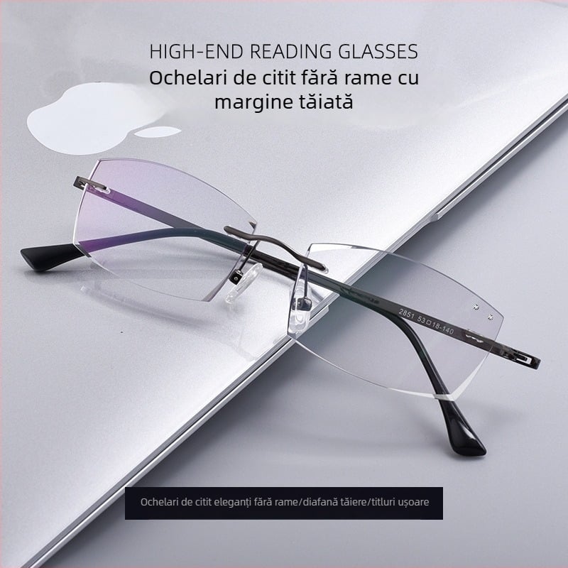 Ochelari presbiopici fără ramă pentru seniori – lentile acrilice, anti-lumină albastră, cadru din aliaj, design pătrat