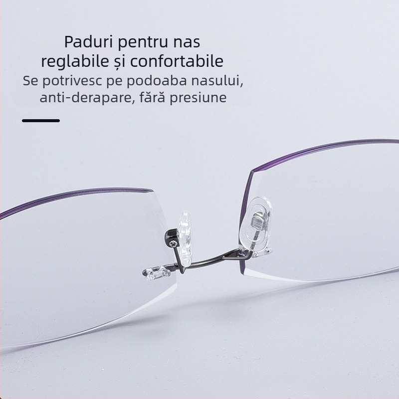 Ochelari presbiopici fără ramă pentru seniori – lentile acrilice, anti-lumină albastră, cadru din aliaj, design pătrat