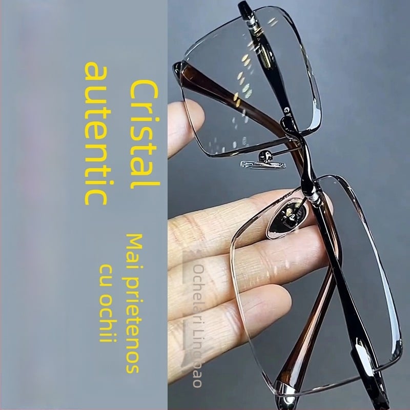 Ochelari frameless cu ramă pătrată, lentile din cristal, ramă din aliaj de titan, iarnă 2024