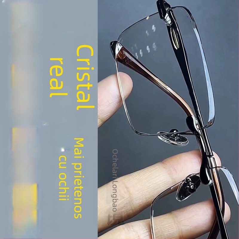 Ochelari frameless cu ramă pătrată, lentile din cristal, ramă din aliaj de titan, iarnă 2024