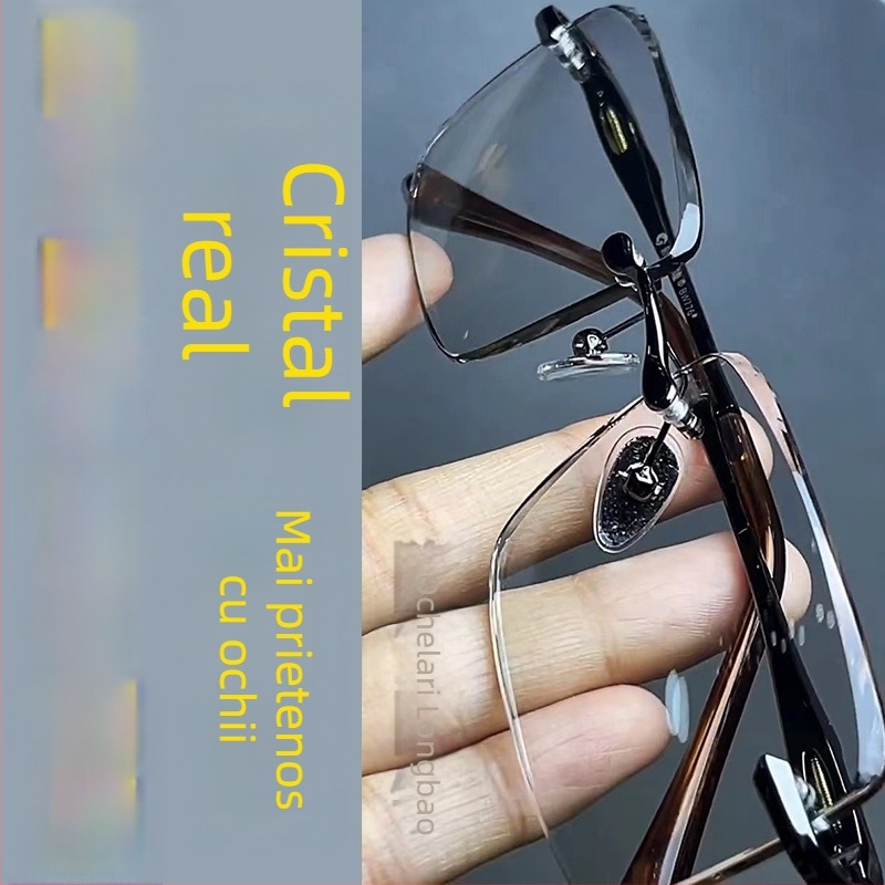 Ochelari frameless cu ramă pătrată, lentile din cristal, ramă din aliaj de titan, iarnă 2024