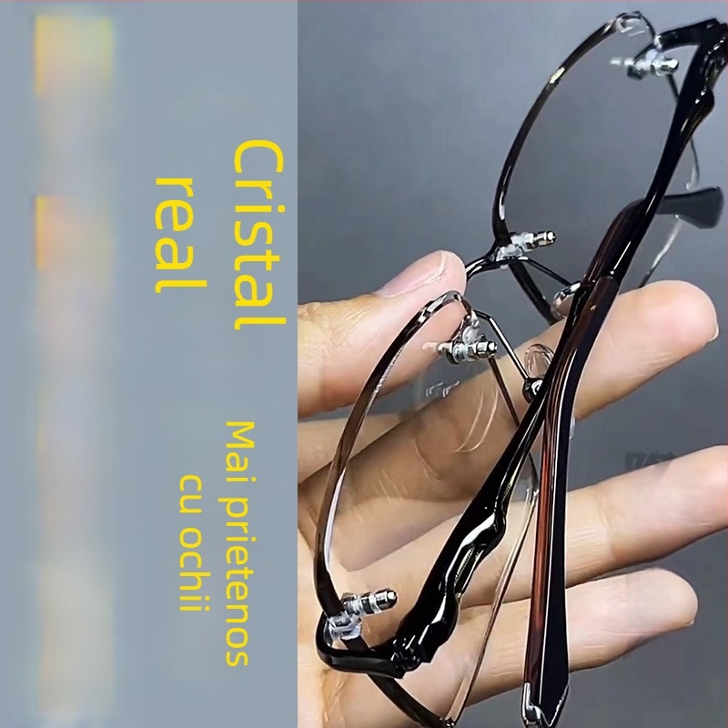 Ochelari frameless cu ramă pătrată, lentile din cristal, ramă din aliaj de titan, iarnă 2024