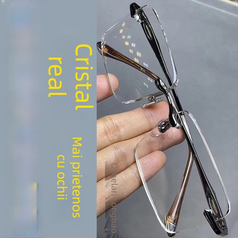 Ochelari frameless cu ramă pătrată, lentile din cristal, ramă din aliaj de titan, iarnă 2024