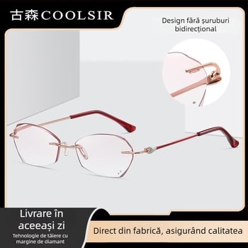 Ochelari de citit fără ramă, cu lentile gradient încrustate cu diamante, modelul 9024, stil vintage-literar retro pentru vârstnici