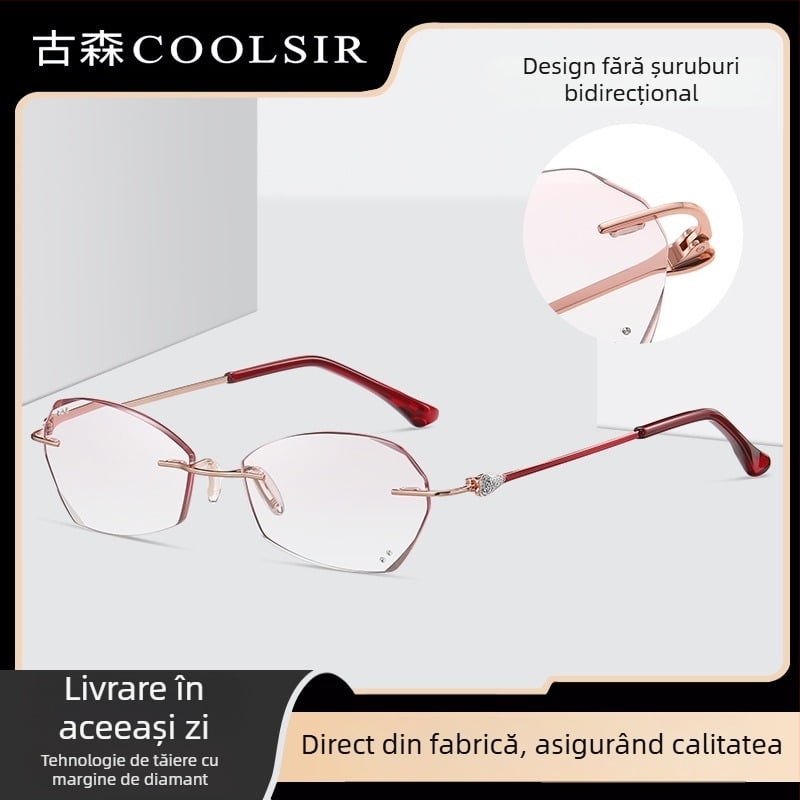 Ochelari de citit fără ramă, cu lentile gradient încrustate cu diamante, modelul 9024, stil vintage-literar retro pentru vârstnici
