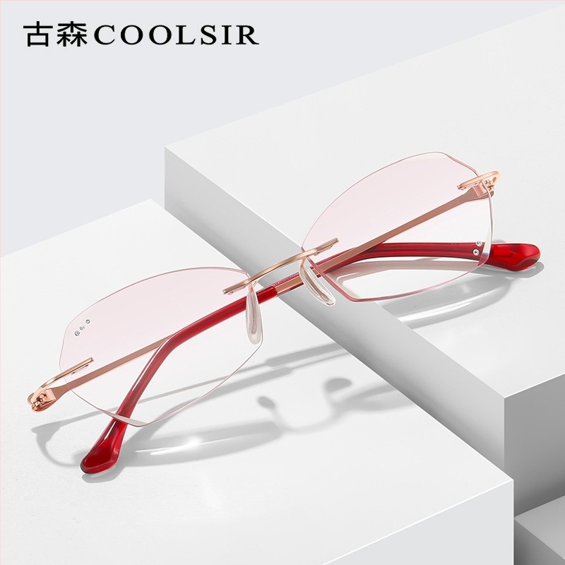 Ochelari de citit fără ramă, cu lentile gradient încrustate cu diamante, modelul 9024, stil vintage-literar retro pentru vârstnici