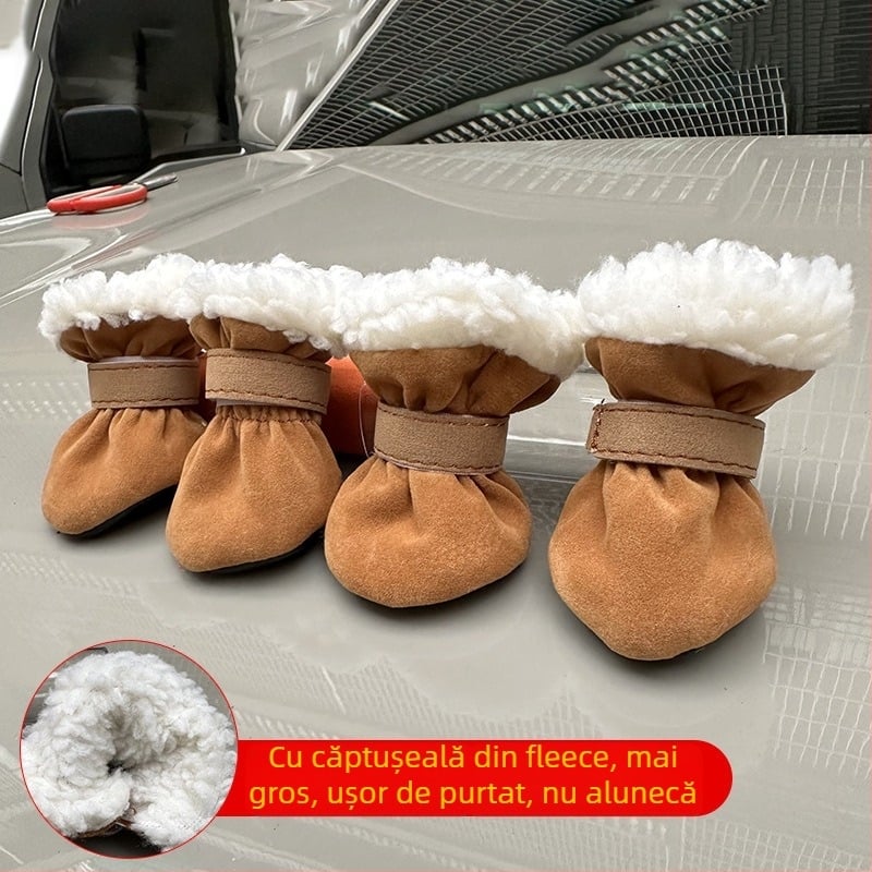 Pantofi pentru câini din PU pentru iarnă, talpă antiderapantă, impermeabili, calzi și durabili