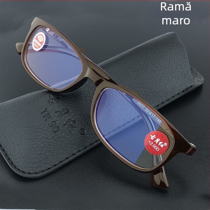 Ochelari de citit cu lentile din rășină, anti-lumină albastră, ramă TR90 din plastic, formă pătrată.