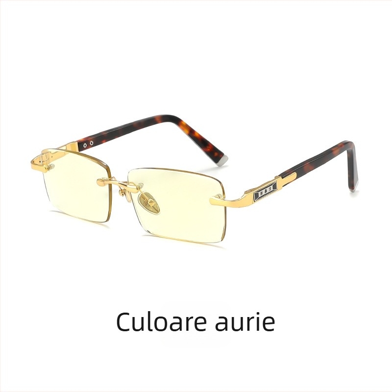 Ochelari de lectură fără ramă cu lentile din cristal, stil business pentru adulți cu față rotundă