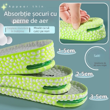 Insoles unisex cu înălțare — pernă de aer popcorn, talpă întreagă, potrivite pentru adidași, pantofi din piele, botine
