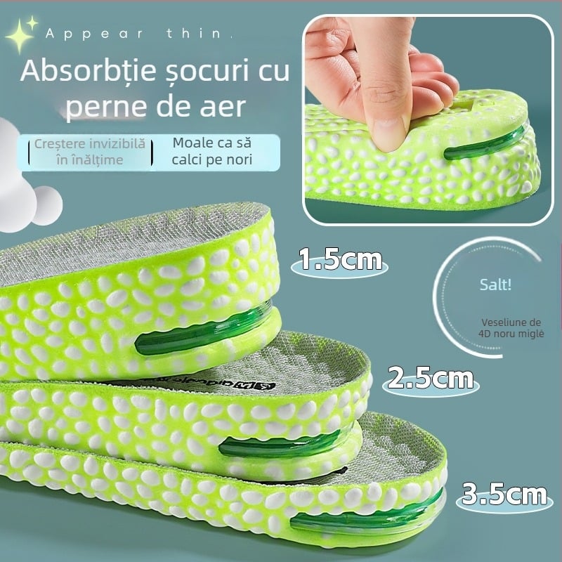 Insoles unisex cu înălțare — pernă de aer popcorn, talpă întreagă, potrivite pentru adidași, pantofi din piele, botine