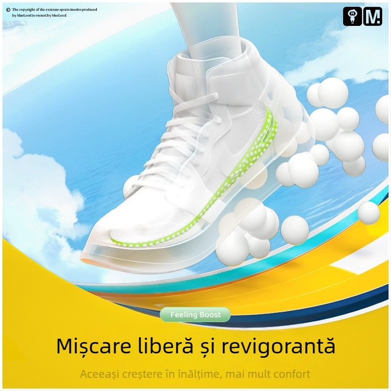 Insoles unisex cu înălțare — pernă de aer popcorn, talpă întreagă, potrivite pentru adidași, pantofi din piele, botine