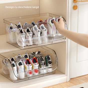 Cutie de depozitare pentru pantofi cu compartimente, stivuibilă, din PET plastic, capacitate 1 L, dimensiune mare