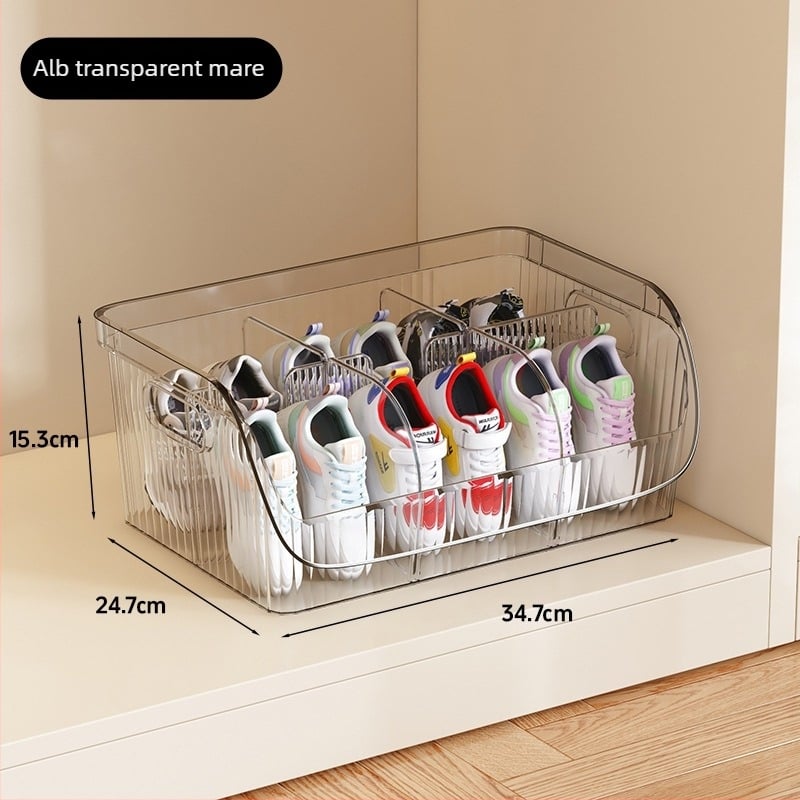 Cutie de depozitare pentru pantofi cu compartimente, stivuibilă, din PET plastic, capacitate 1 L, dimensiune mare