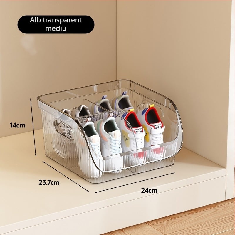 Cutie de depozitare pentru pantofi cu compartimente, stivuibilă, din PET plastic, capacitate 1 L, dimensiune mare