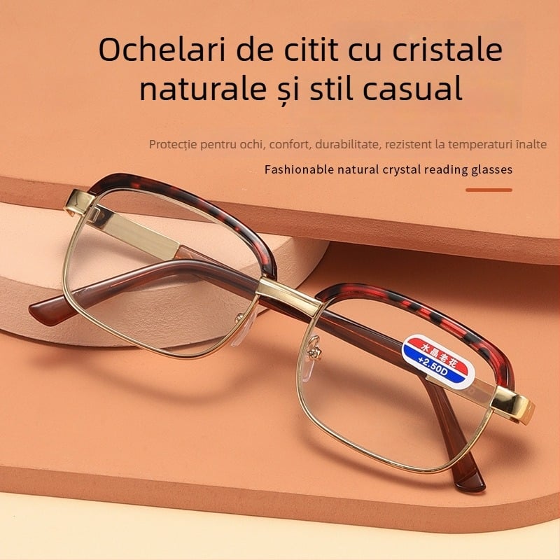 Ochelari de citit cu lentile din sticlă, lentile asferice, ramă metalică completă