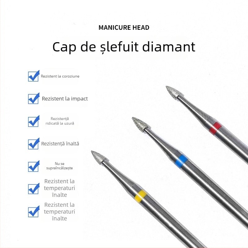 Cap de șlefuire unghii cu diamant electroplacat, vârf arcuit, aliaj și oțel de tungsten, OEM