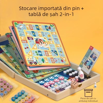 Joc de masă din lemn 16-în-1: Gomoku și Flying Chess, puzzle educațional interactiv