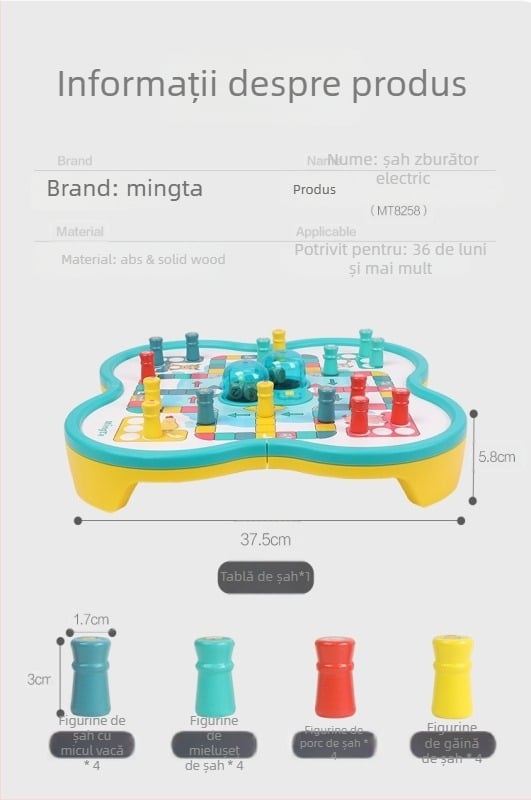 Joc de masă din lemn 16-în-1: Gomoku și Flying Chess, puzzle educațional interactiv