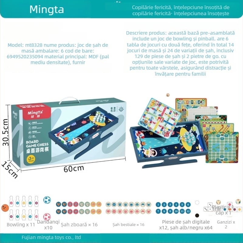 Joc de masă din lemn 16-în-1: Gomoku și Flying Chess, puzzle educațional interactiv