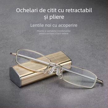 Ochelari de citit, lentile din sticlă, ramă metalică cu cadru integral, design pătrat, pentru vedere la distanță și aproape