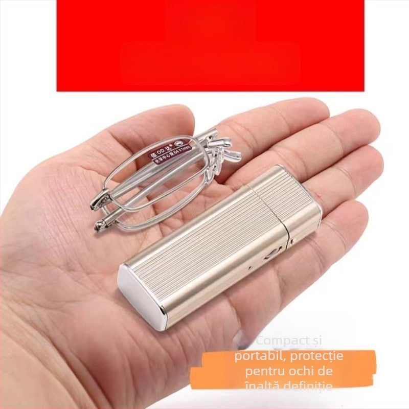 Ochelari de citit, lentile din sticlă, ramă metalică cu cadru integral, design pătrat, pentru vedere la distanță și aproape