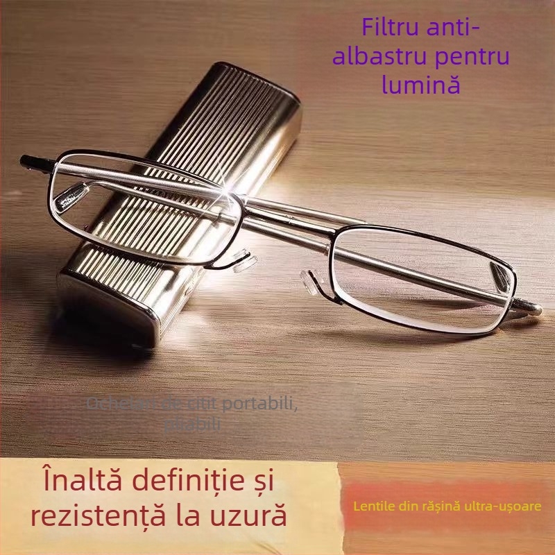 Ochelari de citit, lentile din sticlă, ramă metalică cu cadru integral, design pătrat, pentru vedere la distanță și aproape