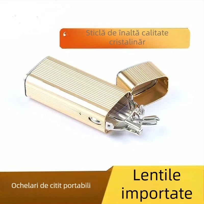 Ochelari de citit, lentile din sticlă, ramă metalică cu cadru integral, design pătrat, pentru vedere la distanță și aproape