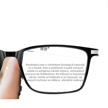 Ochelari de citit cu lentile din cristal, ramă TR90, cadru pătrat, cu suport pentru miopie