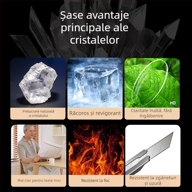 Ochelari de citit cu lentile din cristal, ramă TR90, cadru pătrat, cu suport pentru miopie