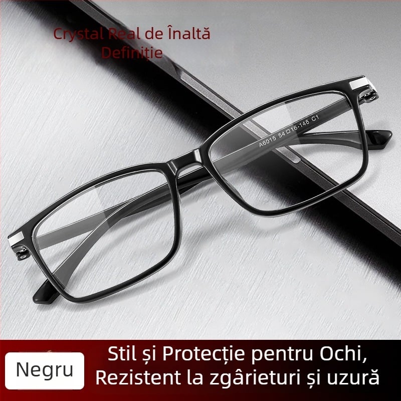 Ochelari de citit cu lentile din cristal, ramă TR90, cadru pătrat, cu suport pentru miopie
