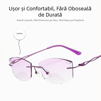 Ochelari de lectura fără ramă, lentile progresive pentru distanță și aproape, lentile din acril, protecție UV și anti-lumină albastră