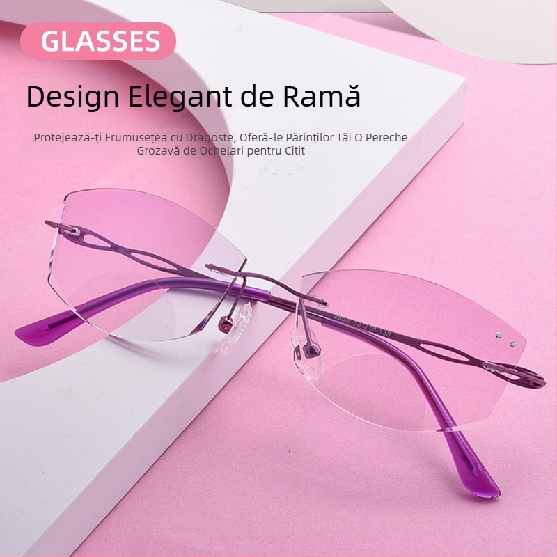 Ochelari de lectura fără ramă, lentile progresive pentru distanță și aproape, lentile din acril, protecție UV și anti-lumină albastră