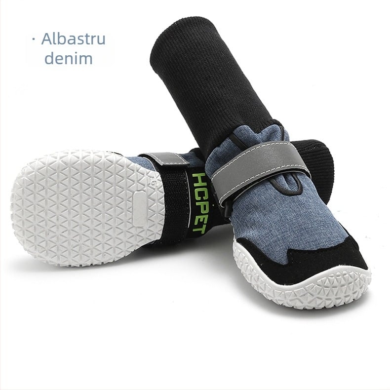 Pantofi pentru căini din piele, impermeabili, antiderapant, mențin căldura, rezistenți la uzură, stil denim
