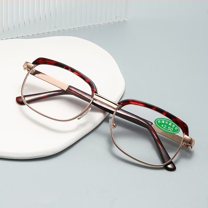 Ochelari de lectură pentru presbiopie, ramă metalică pătrată, lentile din sticlă, stil vintage