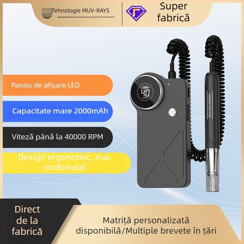 UV-902 Freză electrică pentru unghii, fără peri, cu afișaj mare și corp din metal