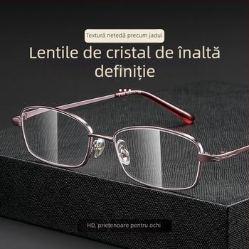 Ochelari de citit cu lentile de cristal, ramă metalică, cadru pătrat, compatibili cu miopia