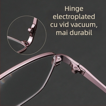 Ochelari de citit cu lentile de cristal, ramă metalică, cadru pătrat, compatibili cu miopia