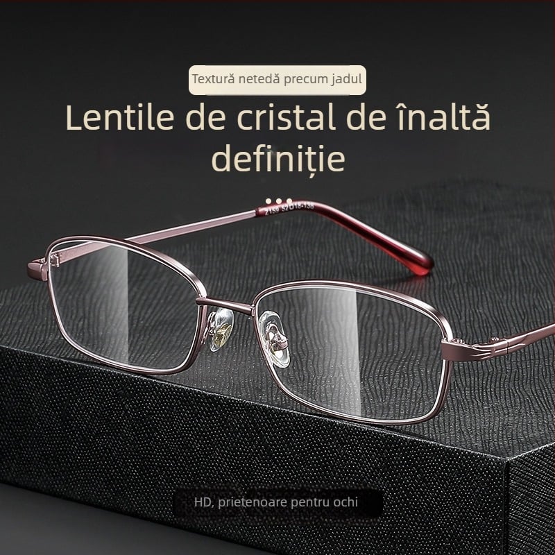 Ochelari de citit cu lentile de cristal, ramă metalică, cadru pătrat, compatibili cu miopia