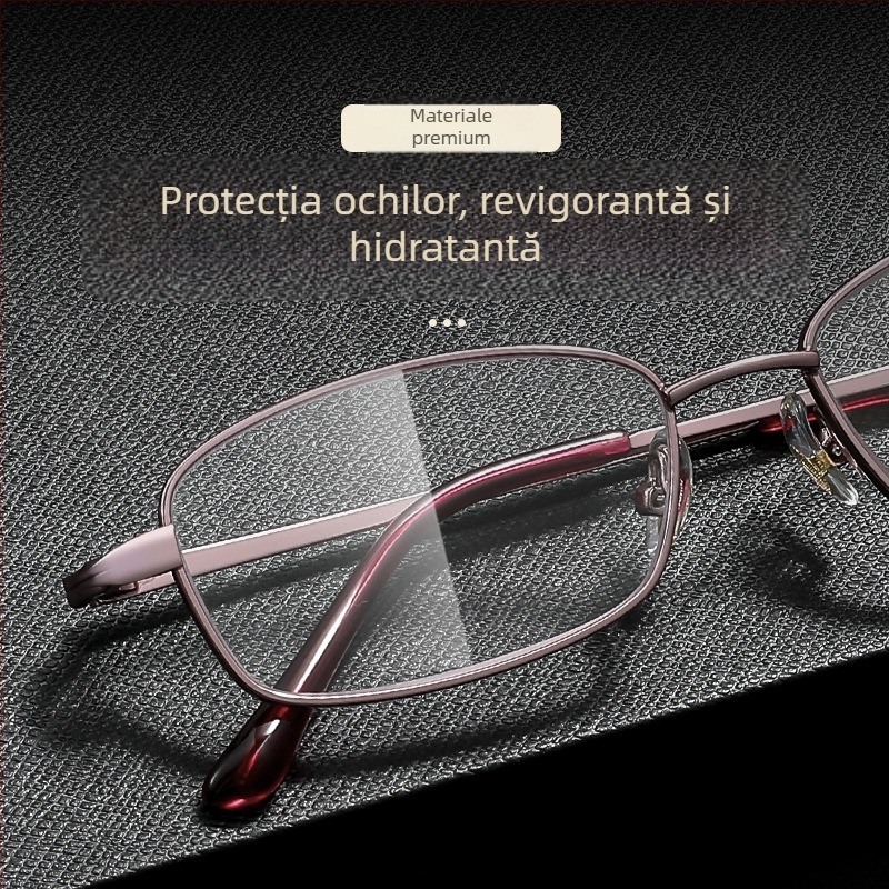 Ochelari de citit cu lentile de cristal, ramă metalică, cadru pătrat, compatibili cu miopia