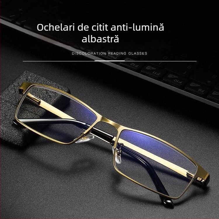 Ochelari de citit cu protecție împotriva luminii albastre, lentile din rășină, modelul 8805, ramă din metal